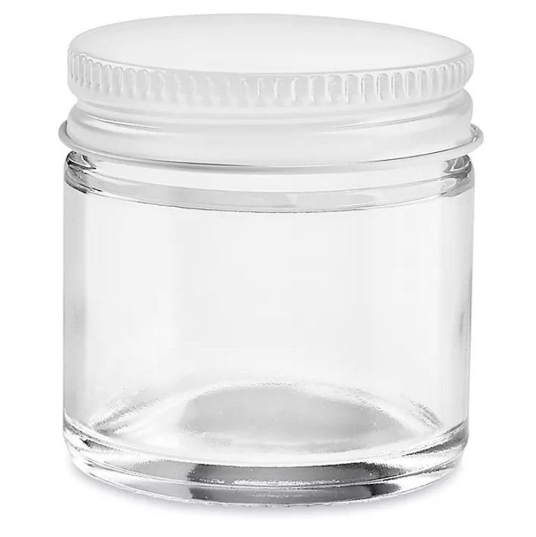 Straight-Sided Glass Jars - 1 oz, White Metal Lid